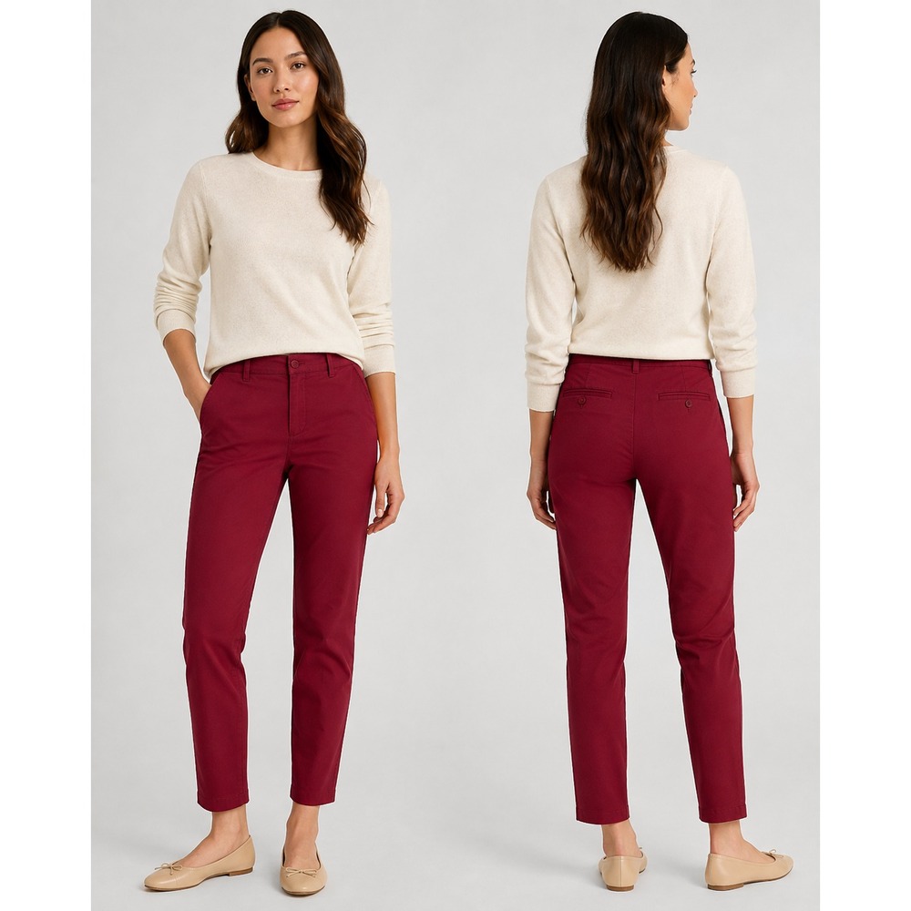 Gap Girlfriend Chino Pants Womens 2 Burgundy Slim Straight Casual Stretch